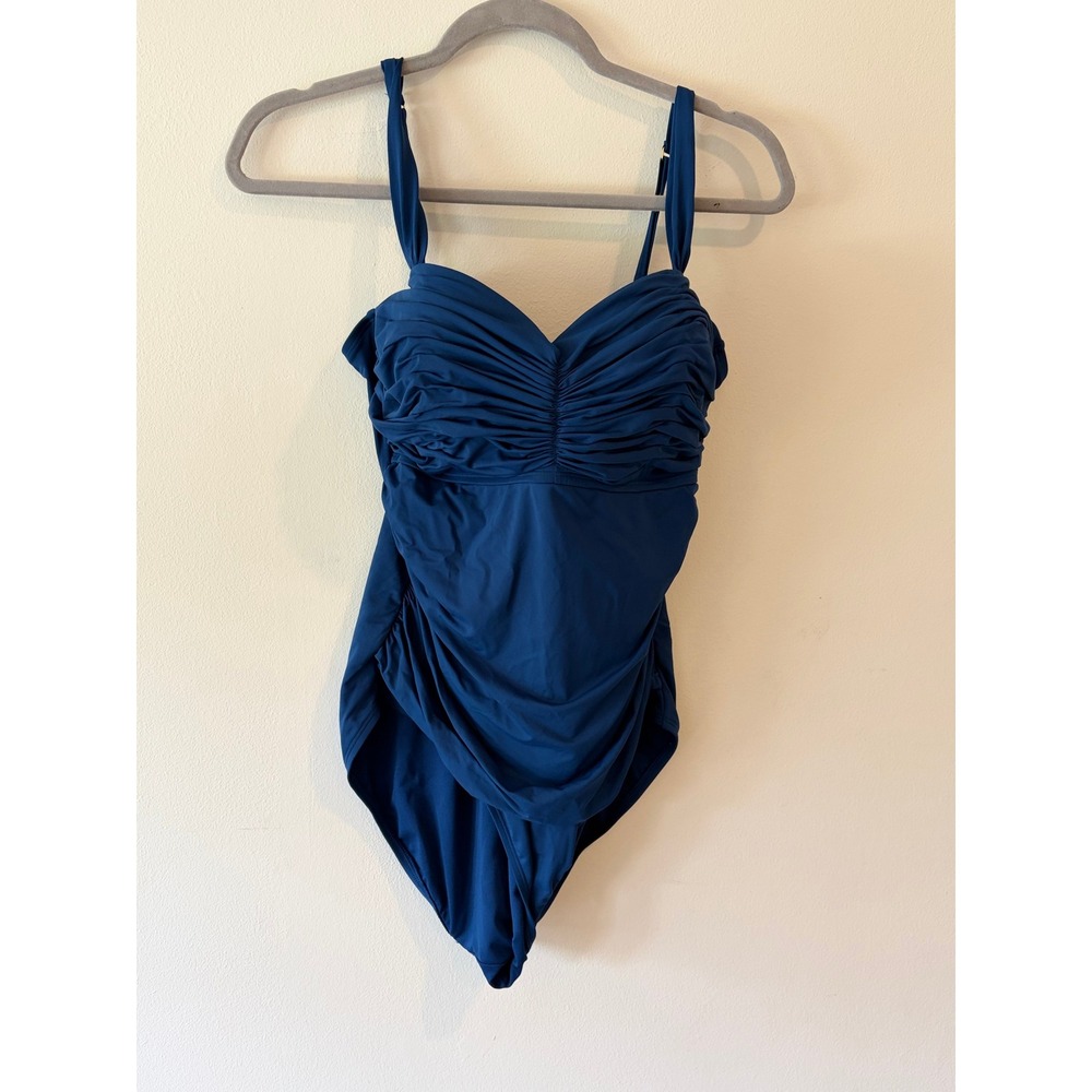 Navy Blue Ruched Stomach Control One Piece Swimsuit Women Size 14 Sweetheart